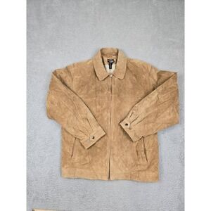 George Jacket Mens Large Camel Genuine‎ Leather Sherpa Lined Zip Front Coat